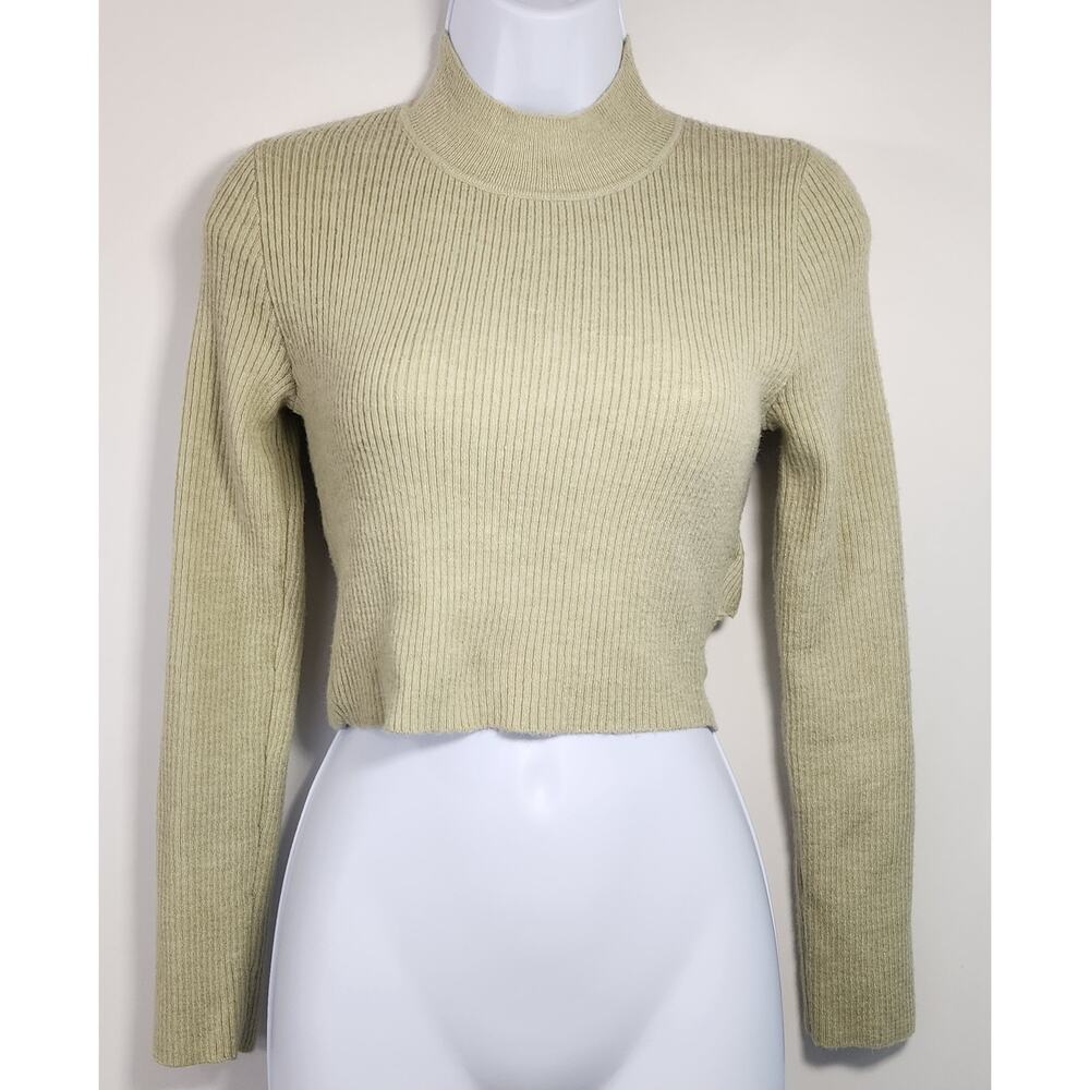 LE LIS Ribbed Knit Crop Sweater Open‎ Back Twist Green S